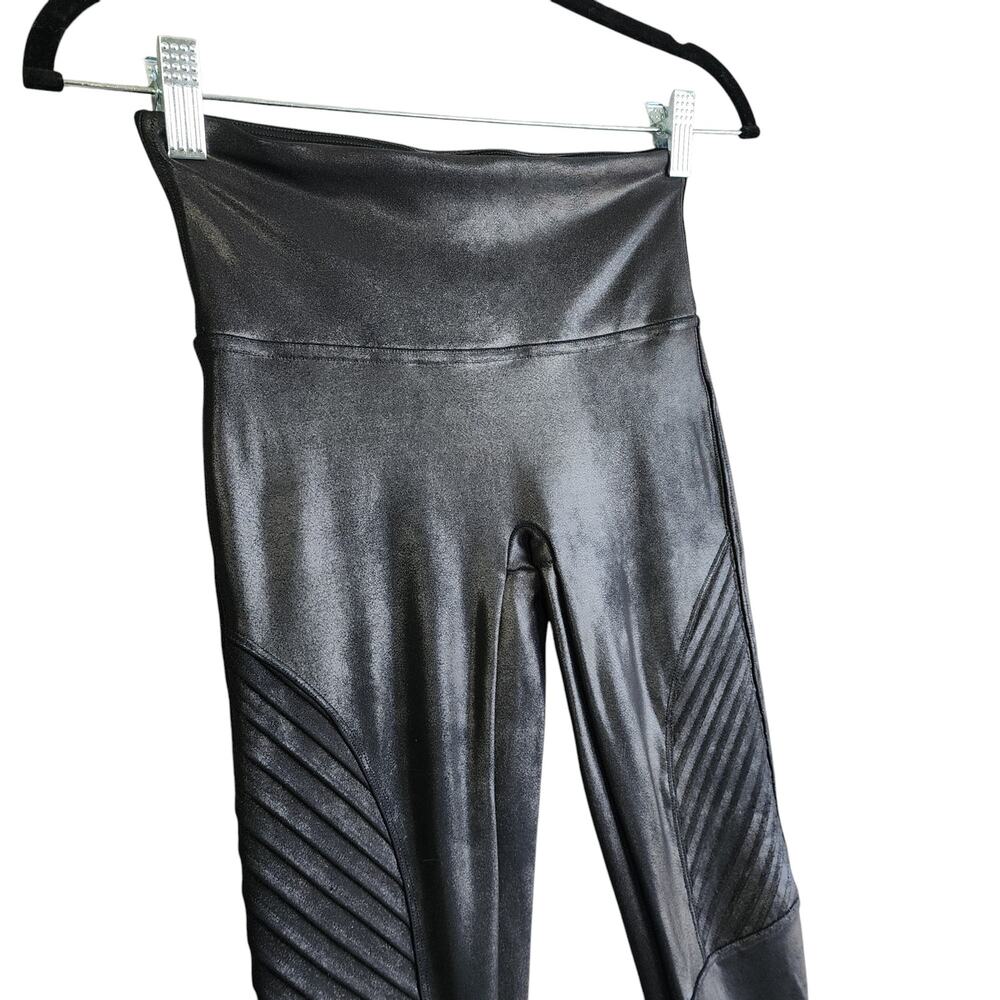 SPANX Womens Faux Leather Motto Leggings Size Small Black Compression Edgy Biker - Picture 3 of 14